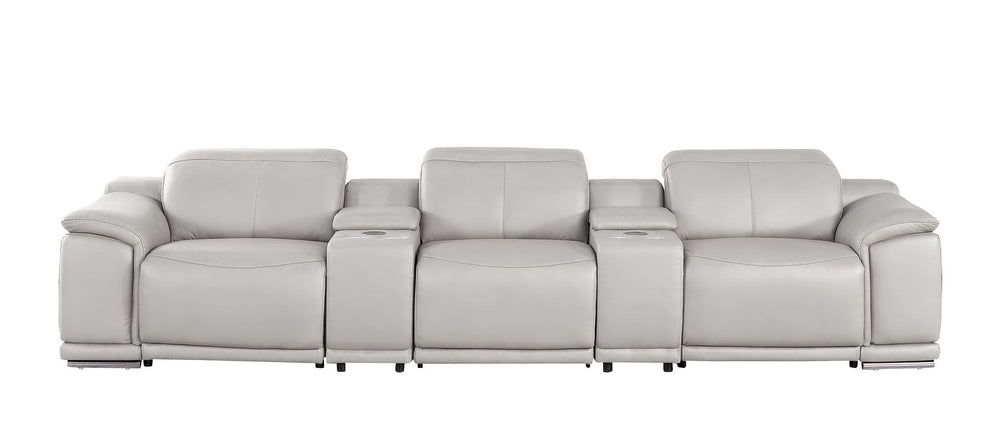 HomeRoots 134" Ash Gray Leather Reclining Sofa with USB Charging – Luxurious Comfort for Modern Living Rooms 643717
