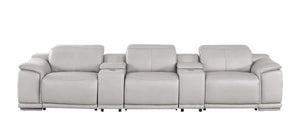HomeRoots 134" Ash Gray Leather Reclining Sofa with USB Charging – Luxurious Comfort for Modern Living Rooms 643717