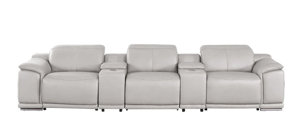 HomeRoots 134" Ash Gray Leather Reclining Sofa with USB Charging – Luxurious Comfort for Modern Living Rooms 643717