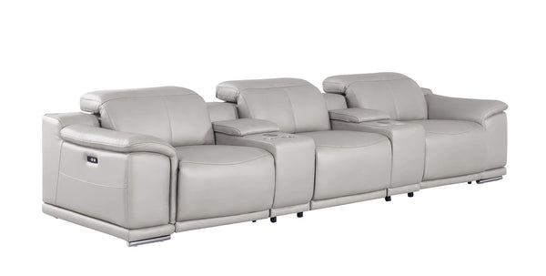 HomeRoots 134" Ash Gray Leather Reclining Sofa with USB Charging – Luxurious Comfort for Modern Living Rooms 643717