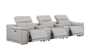 HomeRoots 134" Ash Gray Leather Reclining Sofa with USB Charging – Luxurious Comfort for Modern Living Rooms 643717