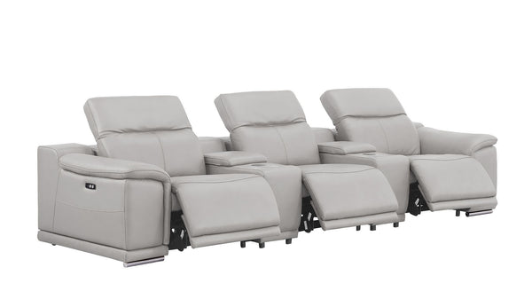 HomeRoots 134" Ash Gray Leather Reclining Sofa with USB Charging – Luxurious Comfort for Modern Living Rooms 643717