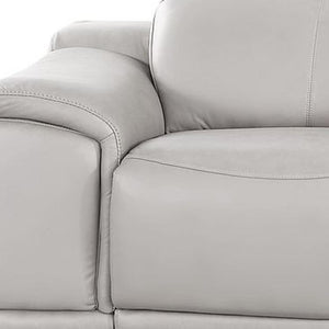 HomeRoots 134" Ash Gray Leather Reclining Sofa with USB Charging – Luxurious Comfort for Modern Living Rooms 643717