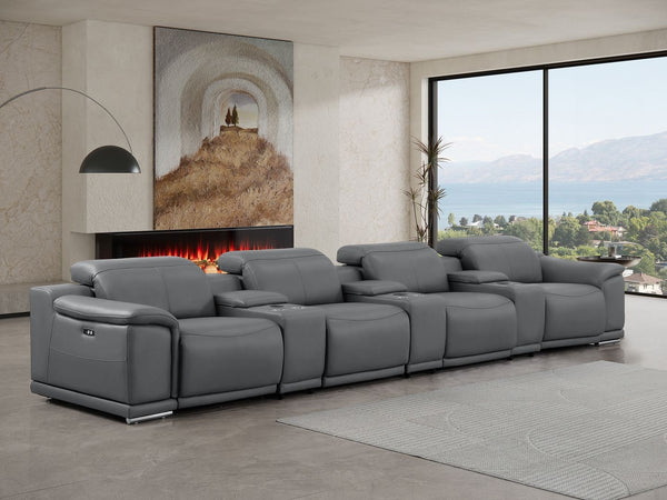 HomeRoots 175" Battleship Gray Leather Reclining Sofa with USB Charging - Luxurious Comfort & Modern Style 643718