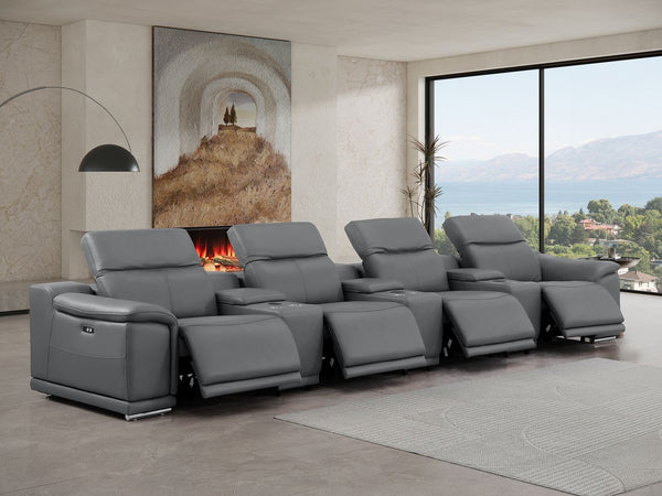HomeRoots 175" Battleship Gray Leather Reclining Sofa with USB Charging - Luxurious Comfort & Modern Style 643718