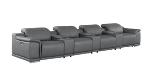 HomeRoots 175" Battleship Gray Leather Reclining Sofa with USB Charging - Luxurious Comfort & Modern Style 643718