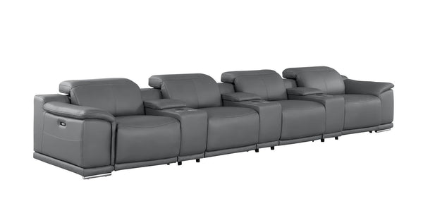 HomeRoots 175" Battleship Gray Leather Reclining Sofa with USB Charging - Luxurious Comfort & Modern Style 643718