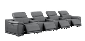 HomeRoots 175" Battleship Gray Leather Reclining Sofa with USB Charging - Luxurious Comfort & Modern Style 643718