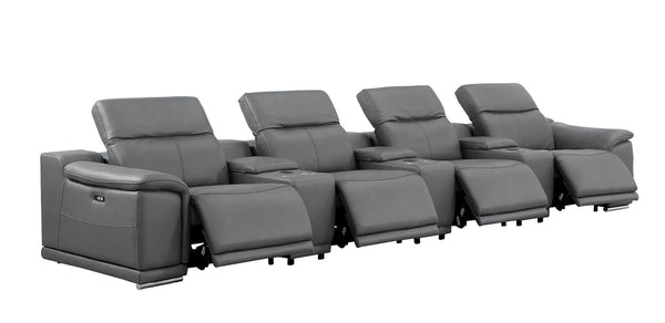 HomeRoots 175" Battleship Gray Leather Reclining Sofa with USB Charging - Luxurious Comfort & Modern Style 643718