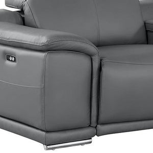 HomeRoots 175" Battleship Gray Leather Reclining Sofa with USB Charging - Luxurious Comfort & Modern Style 643718