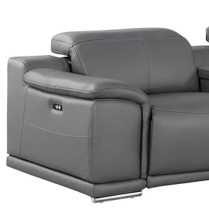 HomeRoots 175" Battleship Gray Leather Reclining Sofa with USB Charging - Luxurious Comfort & Modern Style 643718