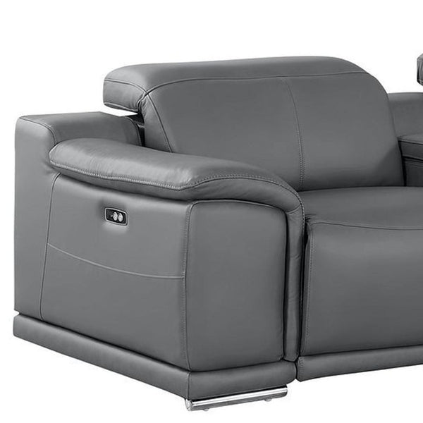 HomeRoots 175" Battleship Gray Leather Reclining Sofa with USB Charging - Luxurious Comfort & Modern Style 643718