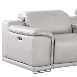 HomeRoots 175" Ash Gray Leather Reclining Sofa with USB Charging - Modern Comfort for Stylish Living Spaces! 643719
