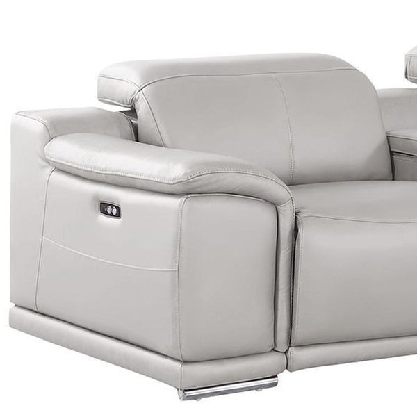 HomeRoots 175" Ash Gray Leather Reclining Sofa with USB Charging - Modern Comfort for Stylish Living Spaces! 643719