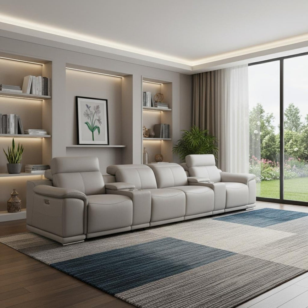 HomeRoots 175" Ash Gray Leather Reclining Sofa with USB Charging - Modern Comfort for Stylish Living Spaces! 643719
