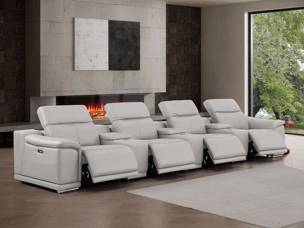 HomeRoots 175" Ash Gray Leather Reclining Sofa with USB Charging - Modern Comfort for Stylish Living Spaces! 643719