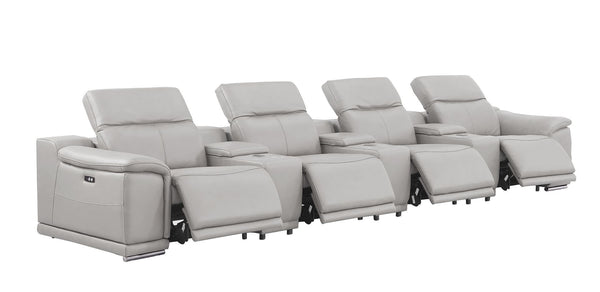 HomeRoots 175" Ash Gray Leather Reclining Sofa with USB Charging - Modern Comfort for Stylish Living Spaces! 643719