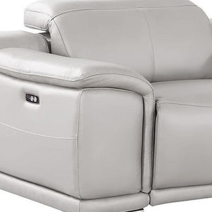 HomeRoots 175" Ash Gray Leather Reclining Sofa with USB Charging - Modern Comfort for Stylish Living Spaces! 643719