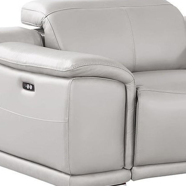 HomeRoots 175" Ash Gray Leather Reclining Sofa with USB Charging - Modern Comfort for Stylish Living Spaces! 643719