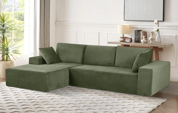 English Elm Cozyform Convertible Sectional Sofa In Dark Green Corduroy, No Assembly, Versatile Comfort & Style B2735P359709