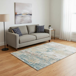 HomeRoots 5' X 8' Teal Blue Ivory Copper Abstract Washable Area Rug – UV Protected, Durable & Stylish Design 643727