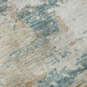 HomeRoots 5' X 8' Teal Blue Ivory Copper Abstract Washable Area Rug – UV Protected, Durable & Stylish Design 643727