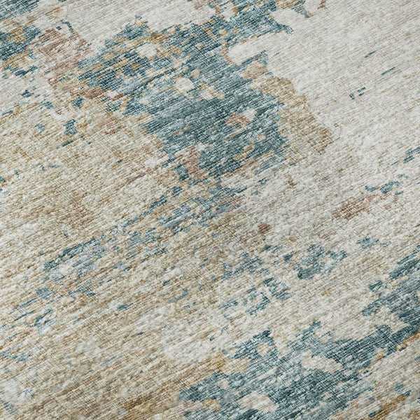 HomeRoots 5' X 8' Teal Blue Ivory Copper Abstract Washable Area Rug – UV Protected, Durable & Stylish Design 643727