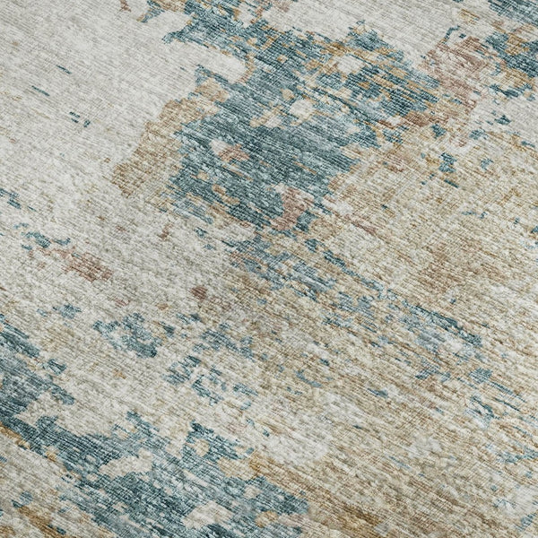 HomeRoots 5' X 8' Teal Blue Ivory Copper Abstract Washable Area Rug – UV Protected, Durable & Stylish Design 643727