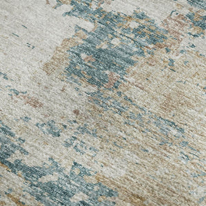 HomeRoots 8' X 10' Teal Blue Ivory Copper Abstract Area Rug - Durable, Washable, Pet-Friendly & UV Protected! 643729
