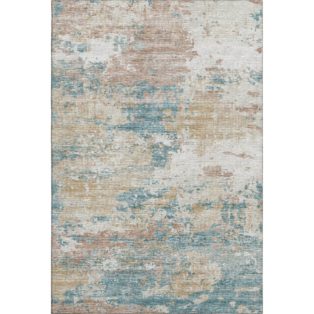 HomeRoots 8' X 10' Teal Blue Ivory Copper Abstract Area Rug - Durable, Washable, Pet-Friendly & UV Protected! 643729