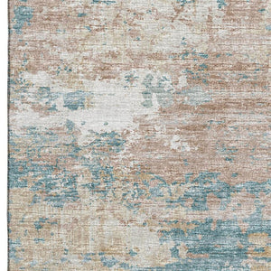 HomeRoots 9' X 12' Teal Blue Ivory Copper Abstract Washable Area Rug - UV Protection & Stain Resistant Design 643730