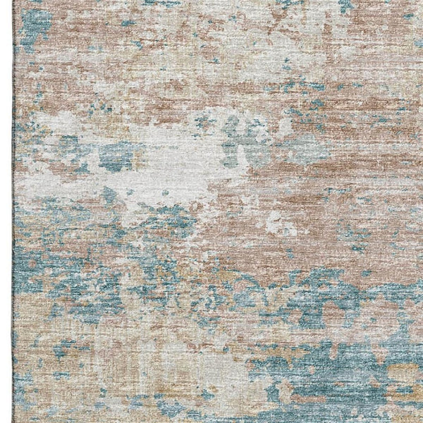 HomeRoots 9' X 12' Teal Blue Ivory Copper Abstract Washable Area Rug - UV Protection & Stain Resistant Design 643730