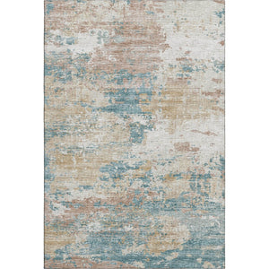 HomeRoots 9' X 12' Teal Blue Ivory Copper Abstract Washable Area Rug - UV Protection & Stain Resistant Design 643730