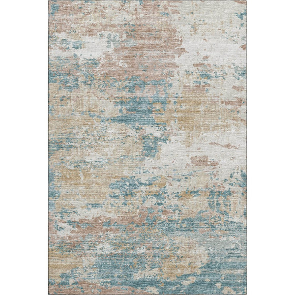 HomeRoots 9' X 12' Teal Blue Ivory Copper Abstract Washable Area Rug - UV Protection & Stain Resistant Design 643730