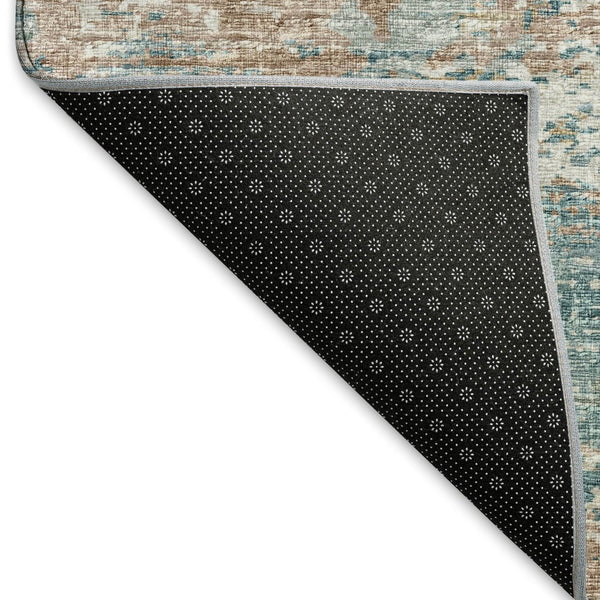 HomeRoots 9' X 12' Teal Blue Ivory Copper Abstract Washable Area Rug - UV Protection & Stain Resistant Design 643730