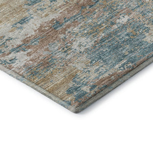 HomeRoots 9' X 12' Teal Blue Ivory Copper Abstract Washable Area Rug - UV Protection & Stain Resistant Design 643730