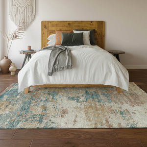 HomeRoots 9' X 12' Teal Blue Ivory Copper Abstract Washable Area Rug - UV Protection & Stain Resistant Design 643730
