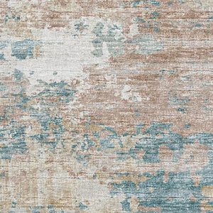 HomeRoots 9' X 12' Teal Blue Ivory Copper Abstract Washable Area Rug - UV Protection & Stain Resistant Design 643730