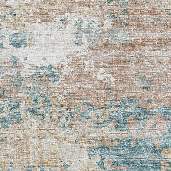 HomeRoots 9' X 12' Teal Blue Ivory Copper Abstract Washable Area Rug - UV Protection & Stain Resistant Design 643730