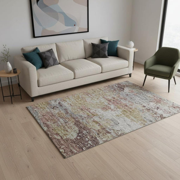 HomeRoots 5' X 8' Stylish Silver Mauve and Gold Abstract Area Rug with UV Protection - Washable & Durable Design 643733