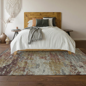 HomeRoots 5' X 8' Stylish Silver Mauve and Gold Abstract Area Rug with UV Protection - Washable & Durable Design 643733