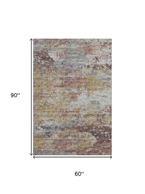 HomeRoots 5' X 8' Stylish Silver Mauve and Gold Abstract Area Rug with UV Protection - Washable & Durable Design 643733