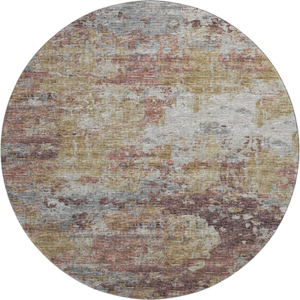 HomeRoots 8' Silver Mauve and Gold Abstract Round Rug – Washable, UV-Protected, Ideal for High-Traffic Areas 643734