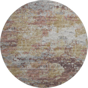 HomeRoots 8' Silver Mauve and Gold Abstract Round Rug – Washable, UV-Protected, Ideal for High-Traffic Areas 643734