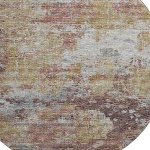HomeRoots 8' Silver Mauve and Gold Abstract Round Rug – Washable, UV-Protected, Ideal for High-Traffic Areas 643734