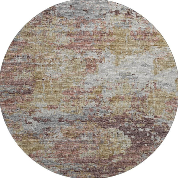 HomeRoots 8' Silver Mauve and Gold Abstract Round Rug – Washable, UV-Protected, Ideal for High-Traffic Areas 643734