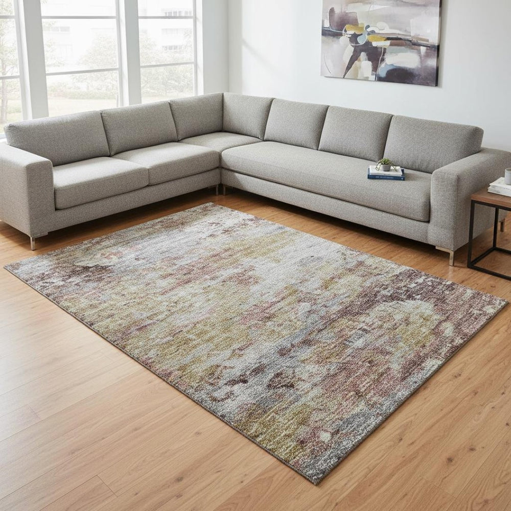 HomeRoots 8' X 10' Washable Silver Mauve & Gold Abstract Area Rug – Durable, UV-Protected, Stylish Home Decor 643735