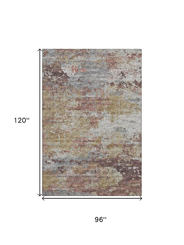 HomeRoots 8' X 10' Washable Silver Mauve & Gold Abstract Area Rug – Durable, UV-Protected, Stylish Home Decor 643735
