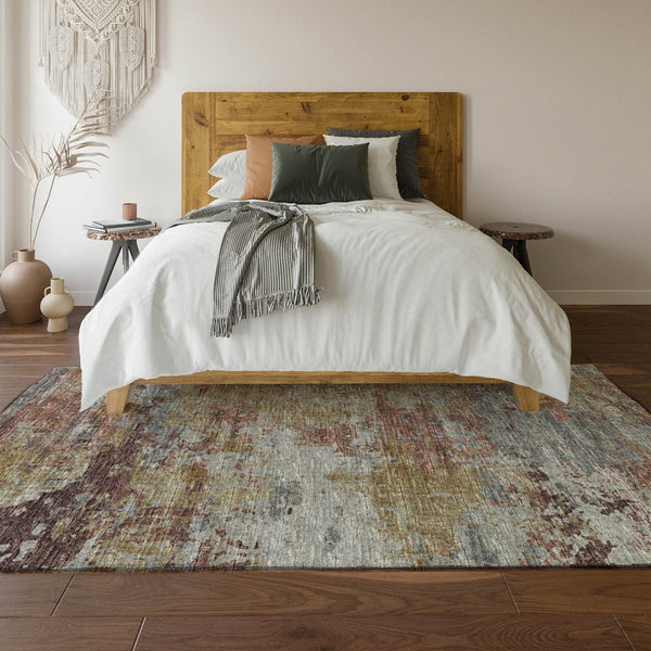 HomeRoots 9' X 12' Stylish Silver Mauve Gold Abstract Washable Area Rug with UV Protection for High Traffic Spaces 643736