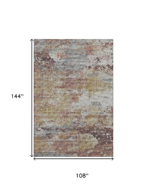HomeRoots 9' X 12' Stylish Silver Mauve Gold Abstract Washable Area Rug with UV Protection for High Traffic Spaces 643736